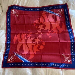 Delta Airlines Crew Flight Attendant Red Silk Scarf. 1996 Atlanta Olympics.